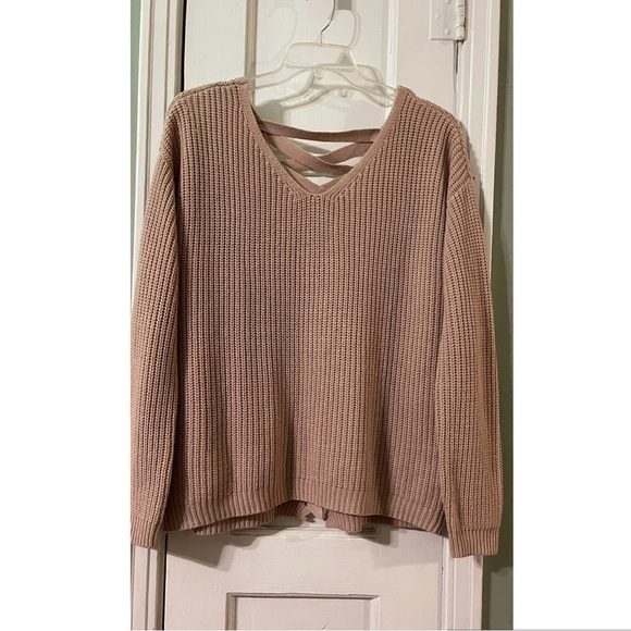 Women's Beige Knit Sweater with Crisscross Back - Picture 2 of 3